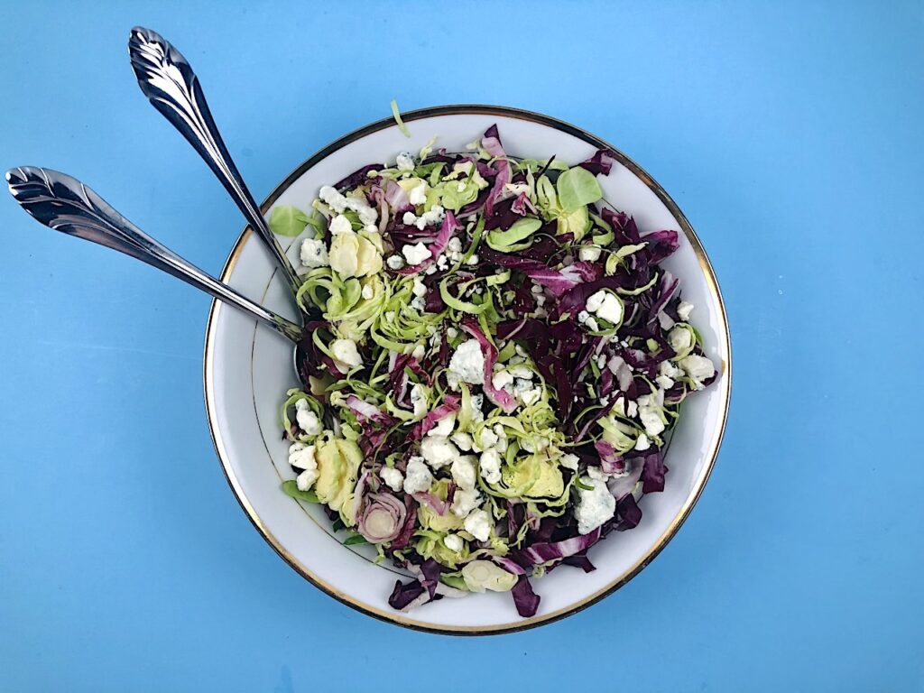 Best Raw Brussels Sprout and Radicchio Salad with Warm Bacon Vinaigrette Recipe