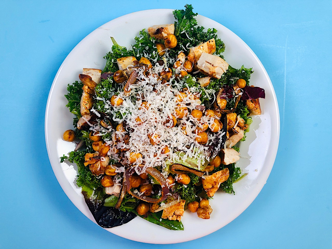 Kale Salad with Roasted Chickpeas and Shallot