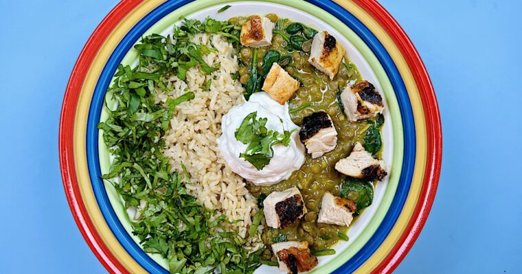 Creamy Coconut Curry with Green Lentils and Spinach