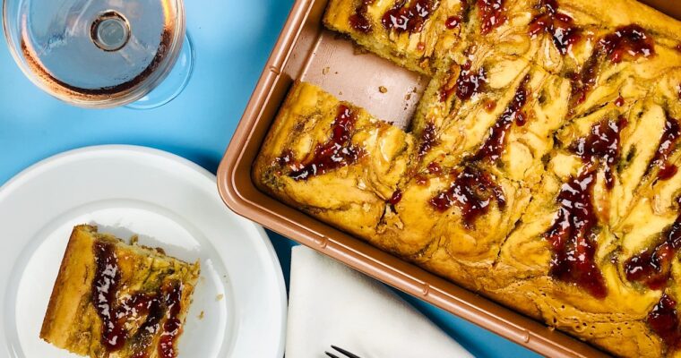 Peanut Butter and Jelly Buttermilk Pancake Bake